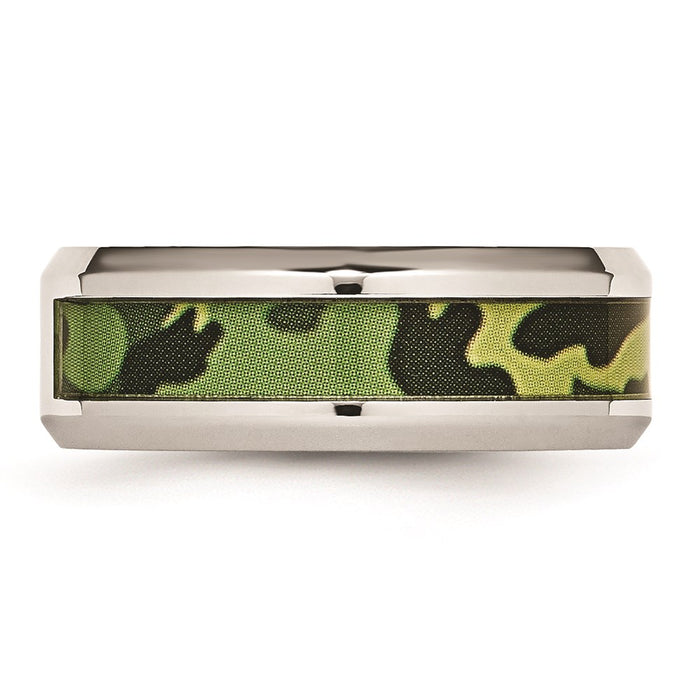 Men's Fashion Jewelry, Chisel Brand Stainless Steel Polished Camouflage Diamond Ring Band