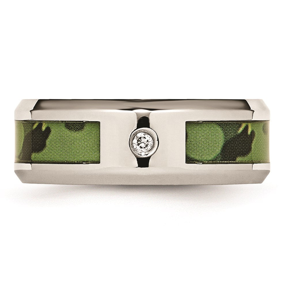 Men's Fashion Jewelry, Chisel Brand Stainless Steel Polished Camouflage Diamond Ring Band