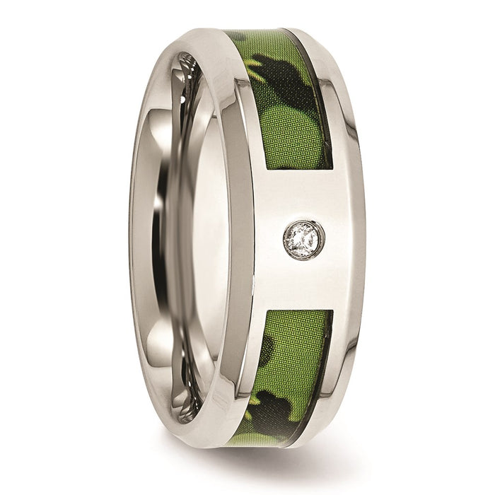 Men's Fashion Jewelry, Chisel Brand Stainless Steel Polished Camouflage Diamond Ring Band