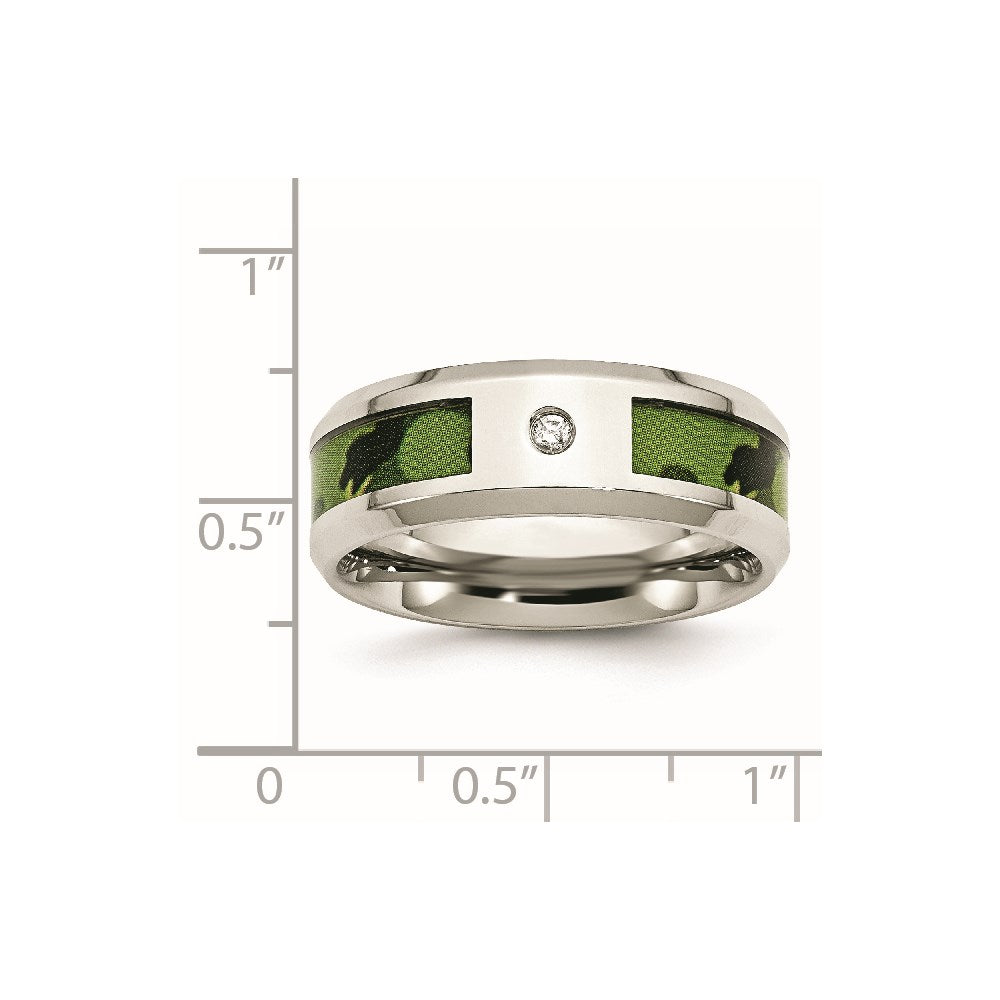 Men's Fashion Jewelry, Chisel Brand Stainless Steel Polished Camouflage Diamond Ring Band