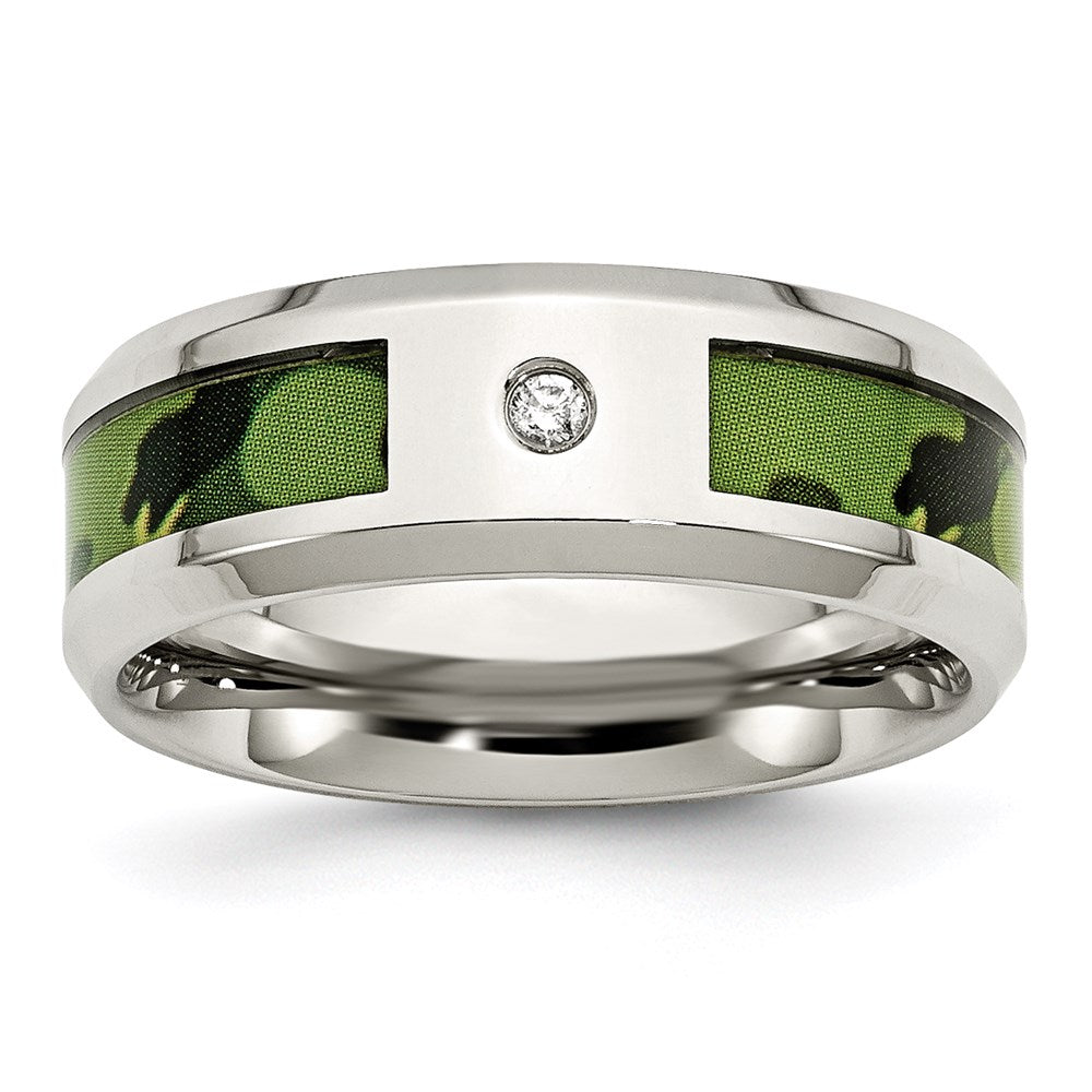 Men's Fashion Jewelry, Chisel Brand Stainless Steel Polished Camouflage Diamond Ring Band