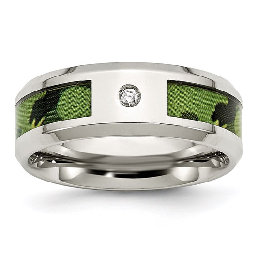 Men's Fashion Jewelry, Chisel Brand Stainless Steel Polished Camouflage Diamond Ring Band