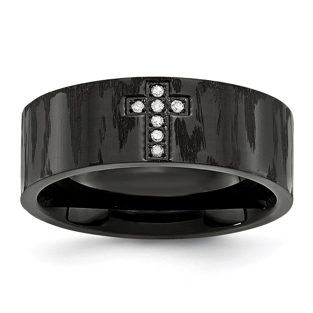 Unisex Fashion Jewelry, Chisel Brand Stainless Steel Polished and Matte Diamond Cross Ring