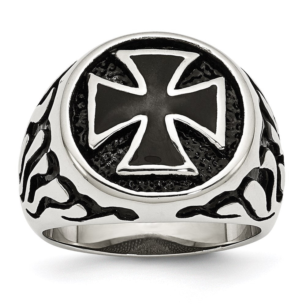Men's Fashion Jewelry, Chisel Brand Stainless Steel Polished/Antiqued and Black IP-plated Ring
