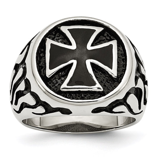 Men's Fashion Jewelry, Chisel Brand Stainless Steel Polished/Antiqued and Black IP-plated Ring