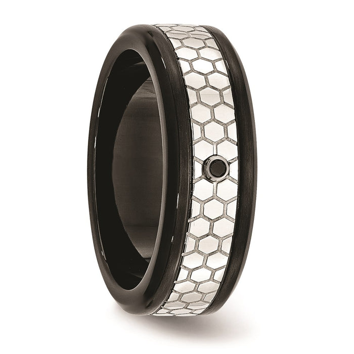 Unisex Fashion Jewelry, Chisel Brand Stainless Steel Polished w/Brushed Black IP-plated 2pt. Diamond 8mm Ring Band