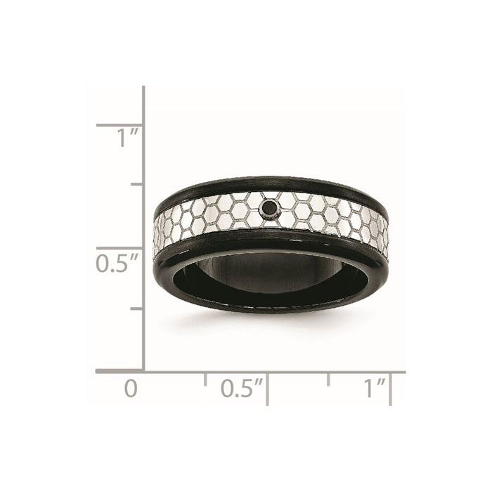 Unisex Fashion Jewelry, Chisel Brand Stainless Steel Polished w/Brushed Black IP-plated 2pt. Diamond 8mm Ring Band