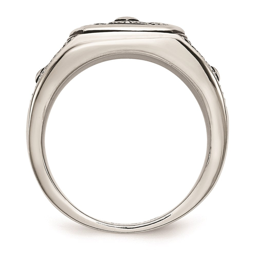 Men's Fashion Jewelry, Chisel Brand Stainless Steel Polished and Antiqued Cross Ring
