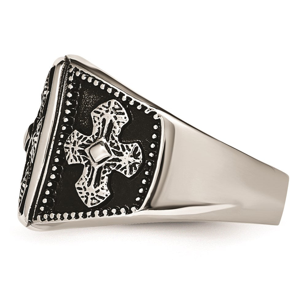 Men's Fashion Jewelry, Chisel Brand Stainless Steel Polished and Antiqued Cross Ring