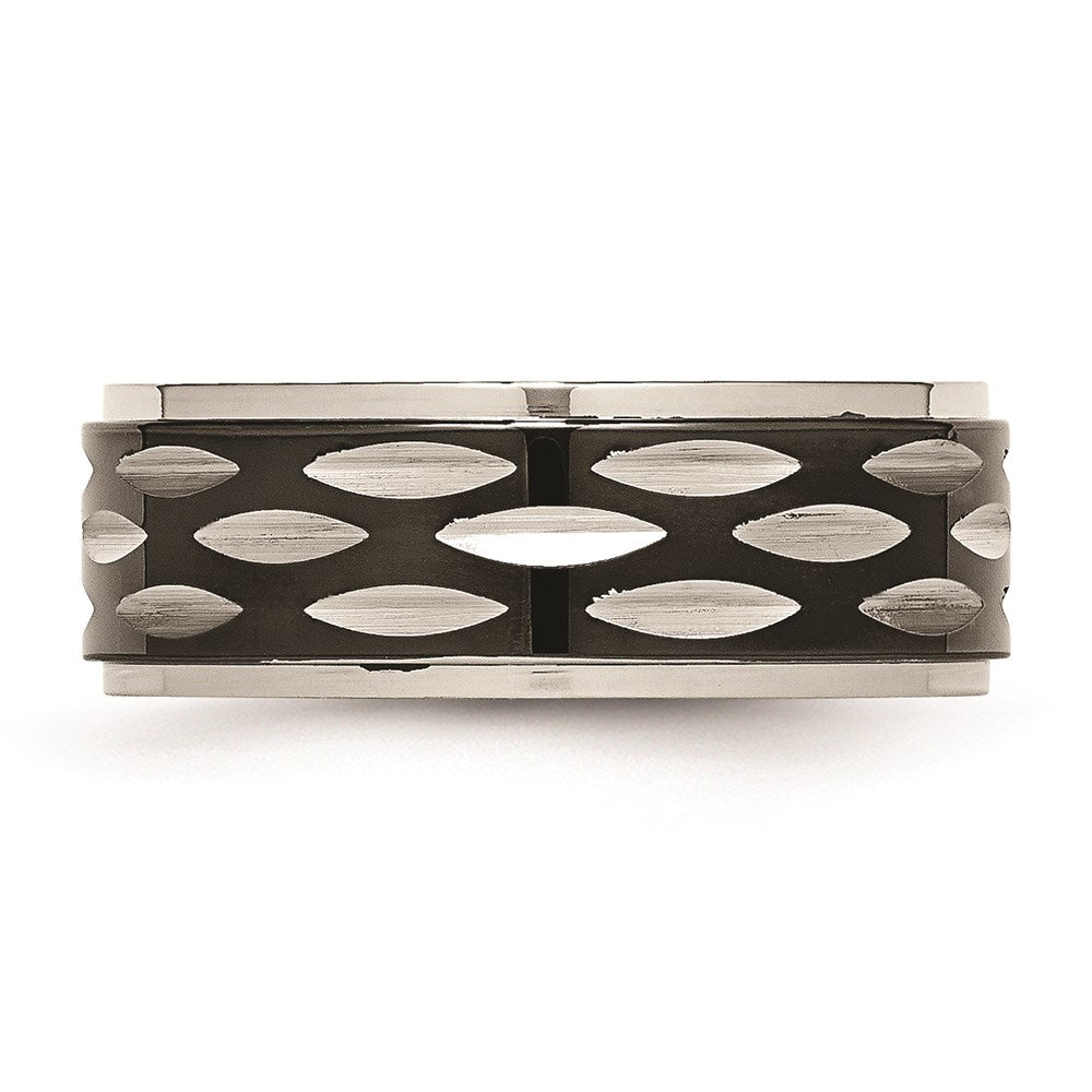 Unisex Fashion Jewelry, Chisel Brand Stainless Steel Polished Black IP-plated 8mm Grooved Ring