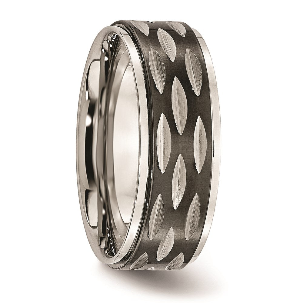 Unisex Fashion Jewelry, Chisel Brand Stainless Steel Polished Black IP-plated 8mm Grooved Ring