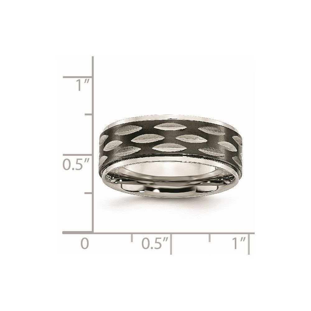 Unisex Fashion Jewelry, Chisel Brand Stainless Steel Polished Black IP-plated 8mm Grooved Ring