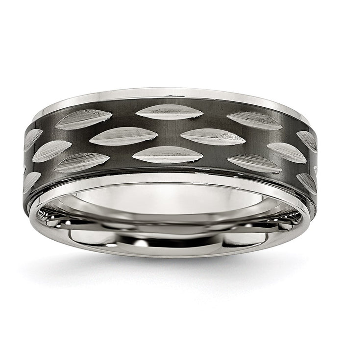 Unisex Fashion Jewelry, Chisel Brand Stainless Steel Polished Black IP-plated 8mm Grooved Ring