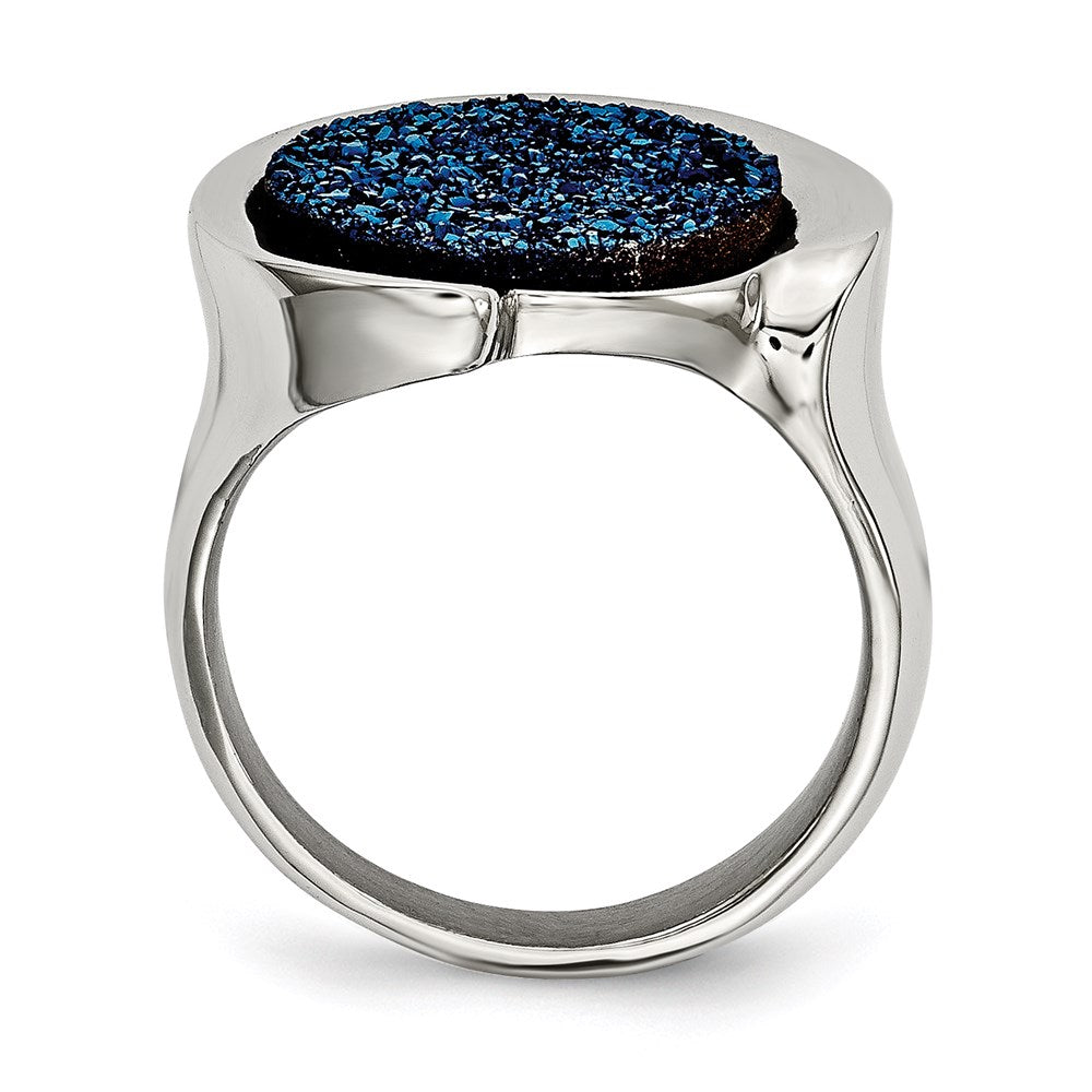 Women's Fashion Jewelry, Chisel Brand Stainless Steel Polished with Blue Druzy Stone Ring