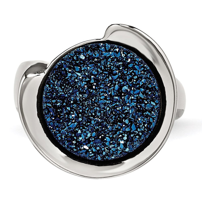 Women's Fashion Jewelry, Chisel Brand Stainless Steel Polished with Blue Druzy Stone Ring