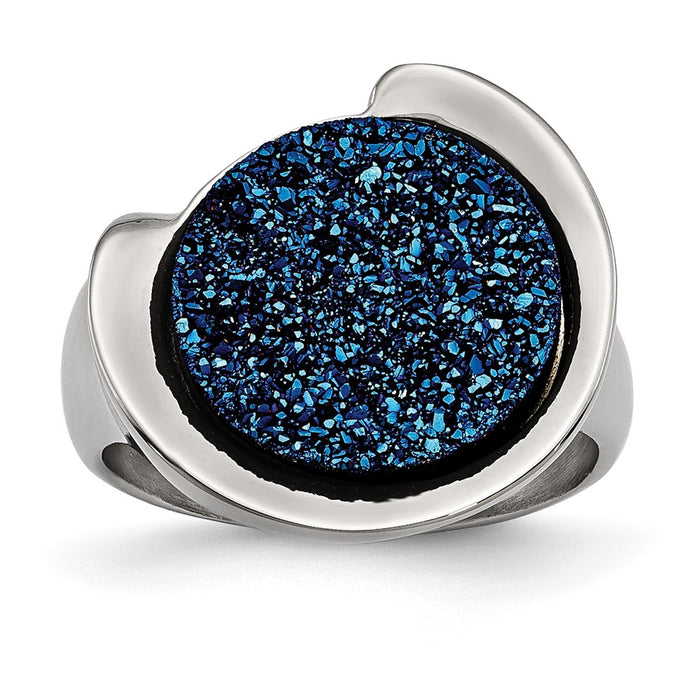 Women's Fashion Jewelry, Chisel Brand Stainless Steel Polished with Blue Druzy Stone Ring