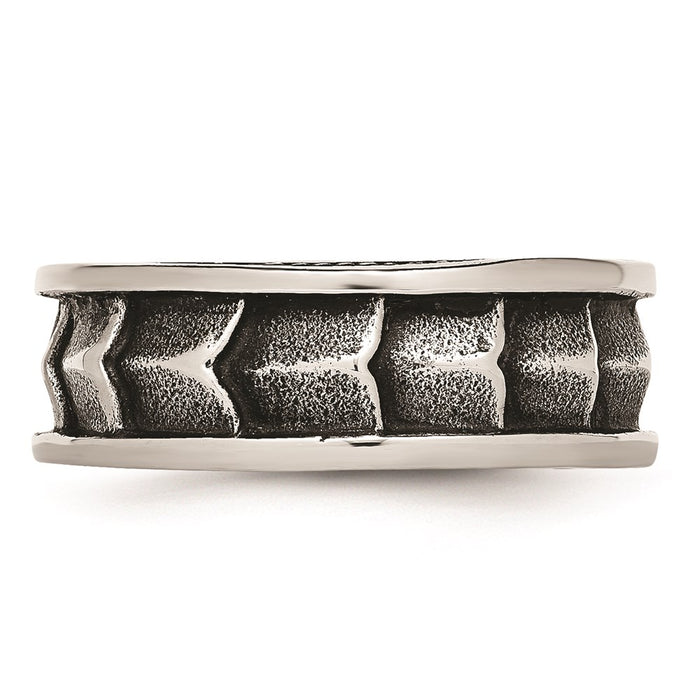 Men's Fashion Jewelry, Chisel Brand Stainless Steel Polished and Antiqued 9mm Ring Band