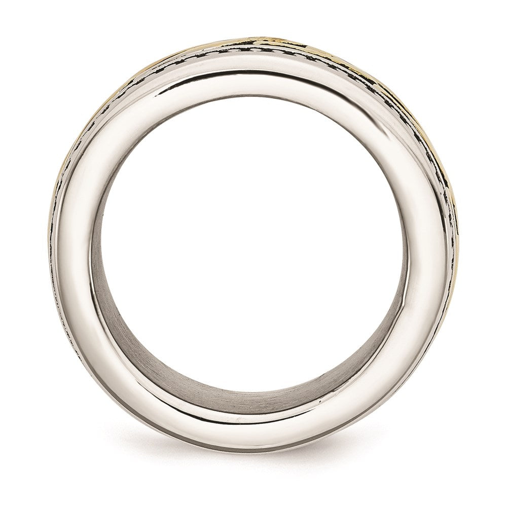 Unisex Fashion Jewelry, Chisel Brand Stainless Steel Antiqued and Yellow IP-plated 13.25mm Ring