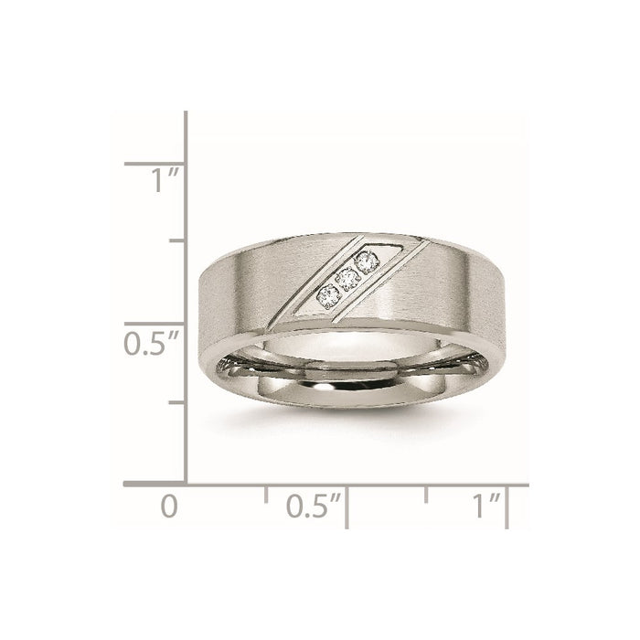 Unisex Fashion Jewelry, Chisel Brand Stainless Steel Polished and Brushed CZ 8mm Beveled Edge Ring Band