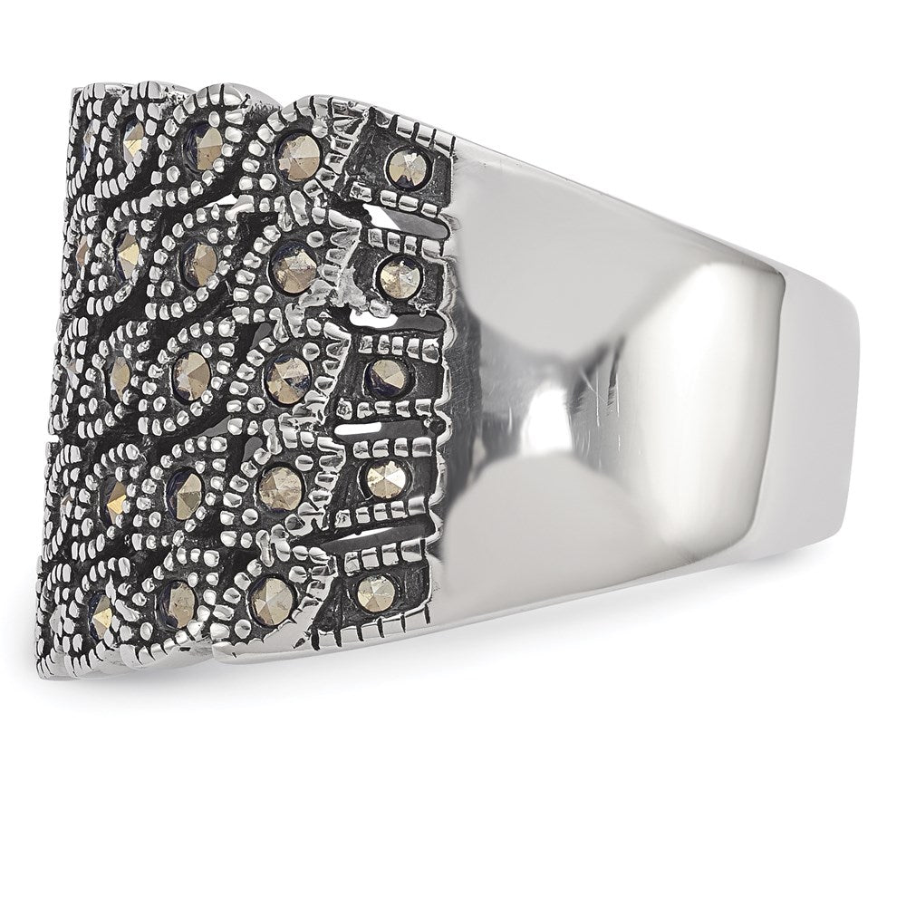 Women's Fashion Jewelry, Chisel Brand Stainless Steel Polished and Antiqued Marcasite Ring