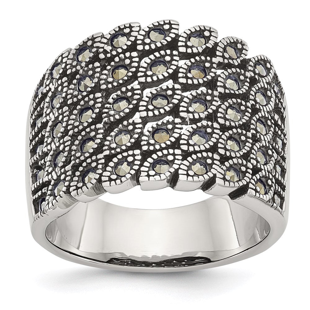 Women's Fashion Jewelry, Chisel Brand Stainless Steel Polished and Antiqued Marcasite Ring