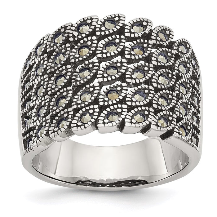 Women's Fashion Jewelry, Chisel Brand Stainless Steel Polished and Antiqued Marcasite Ring