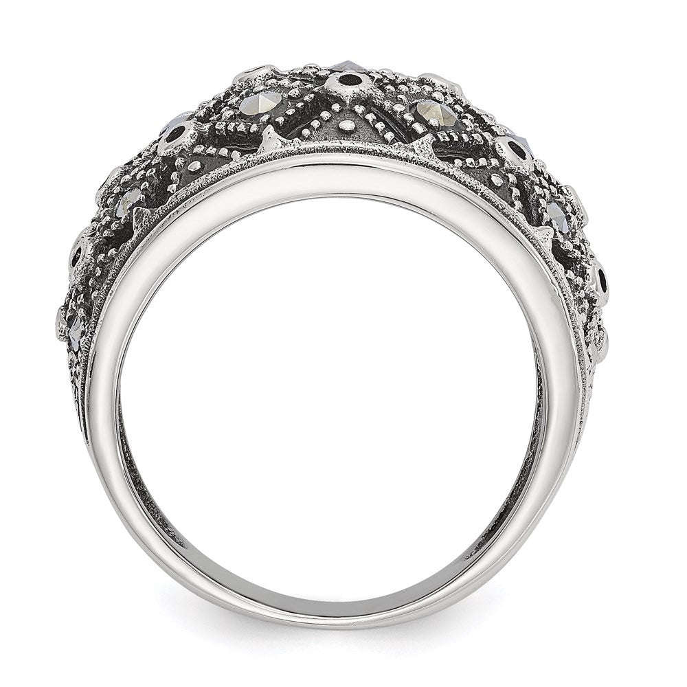 Women's Fashion Jewelry, Chisel Brand Stainless Steel Polished and Antiqued Marcasite Ring