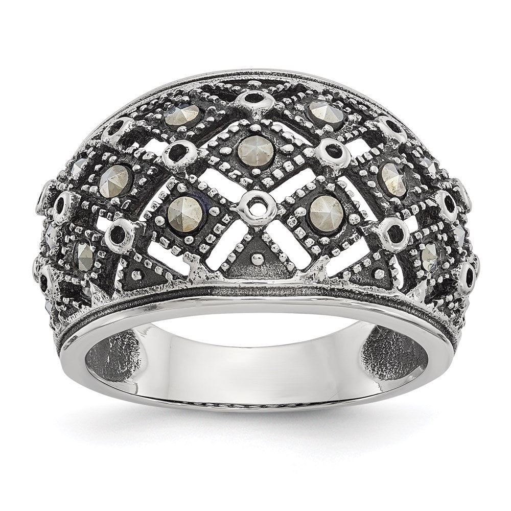 Women's Fashion Jewelry, Chisel Brand Stainless Steel Polished and Antiqued Marcasite Ring