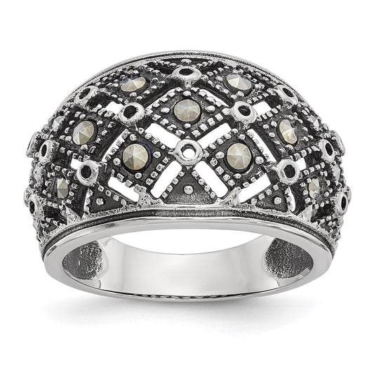 Women's Fashion Jewelry, Chisel Brand Stainless Steel Polished and Antiqued Marcasite Ring