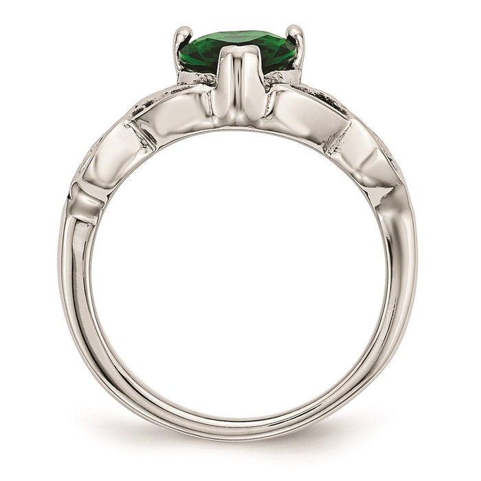 Unisex Fashion Jewelry, Chisel Brand Stainless Steel Polished w/ Green Heart CZ Claddagh Ring