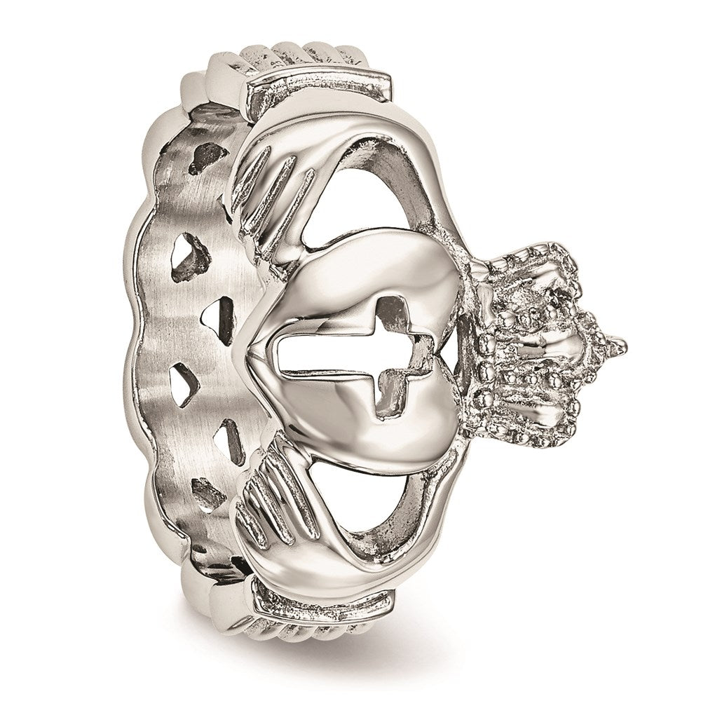 Unisex Fashion Jewelry, Chisel Brand Stainless Steel Polished Claddagh with Cross Ring