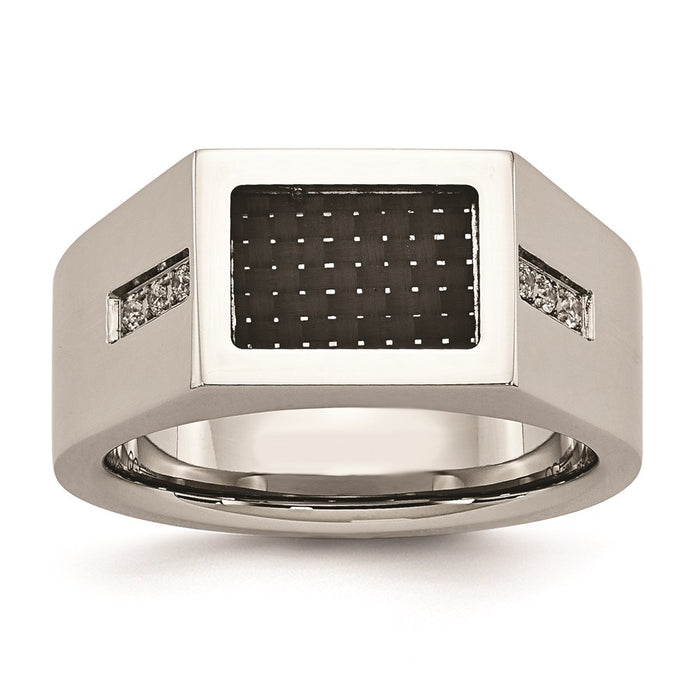 Men's Fashion Jewelry, Chisel Brand Stainless Steel Polished Black Carbon Fiber Inlay with CZ Ring