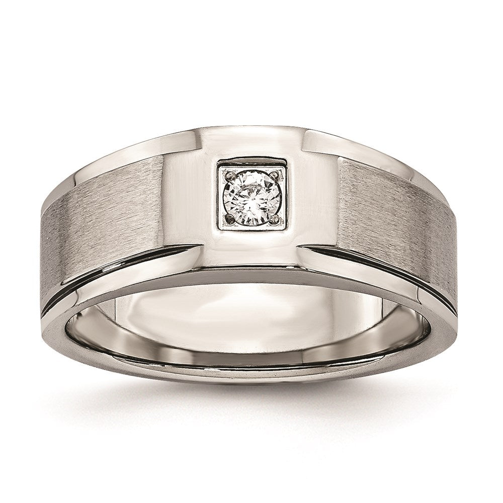Men's Fashion Jewelry, Chisel Brand Stainless Steel Brushed and Polished with CZ Ring