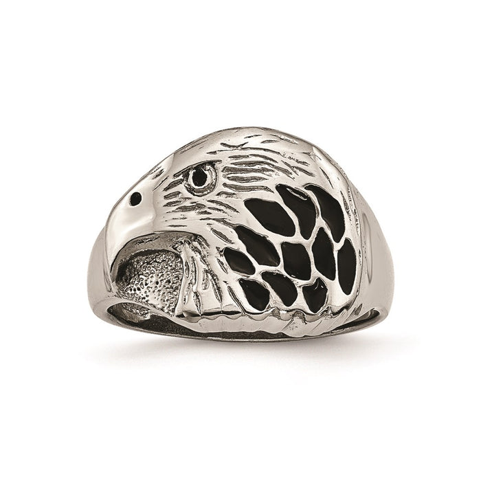 Men's Fashion Jewelry, Chisel Brand Stainless Steel Polished Black Enameled Eagle Ring
