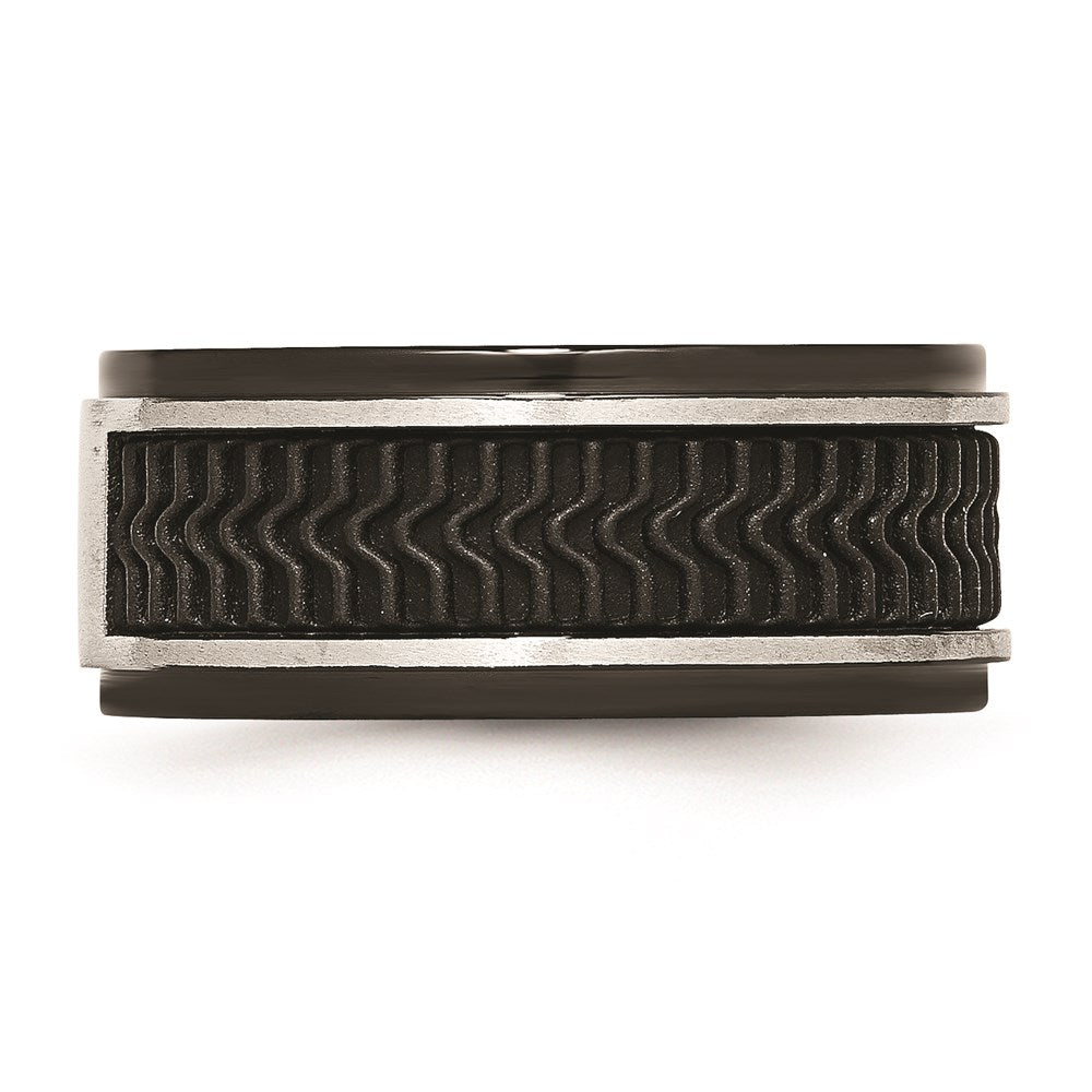 Unisex Fashion Jewelry, Chisel Brand Stainless Steel Black IP-plated w/ Rubber Inlay Ring