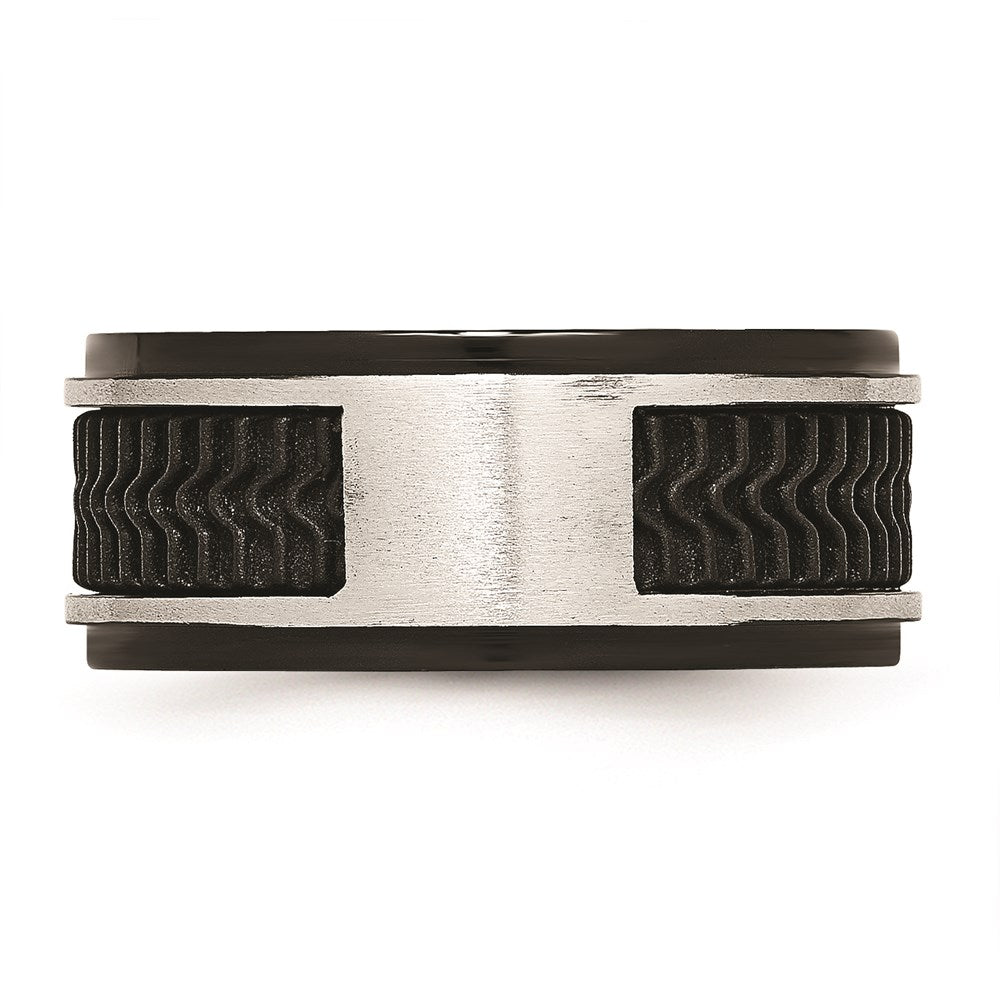 Unisex Fashion Jewelry, Chisel Brand Stainless Steel Black IP-plated w/ Rubber Inlay Ring