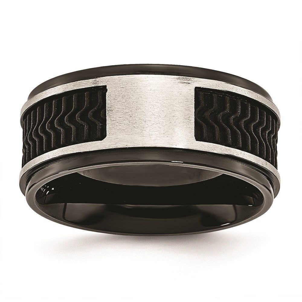 Unisex Fashion Jewelry, Chisel Brand Stainless Steel Black IP-plated w/ Rubber Inlay Ring