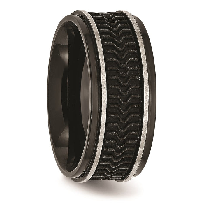 Unisex Fashion Jewelry, Chisel Brand Stainless Steel Black IP-plated w/ Rubber Inlay Ring