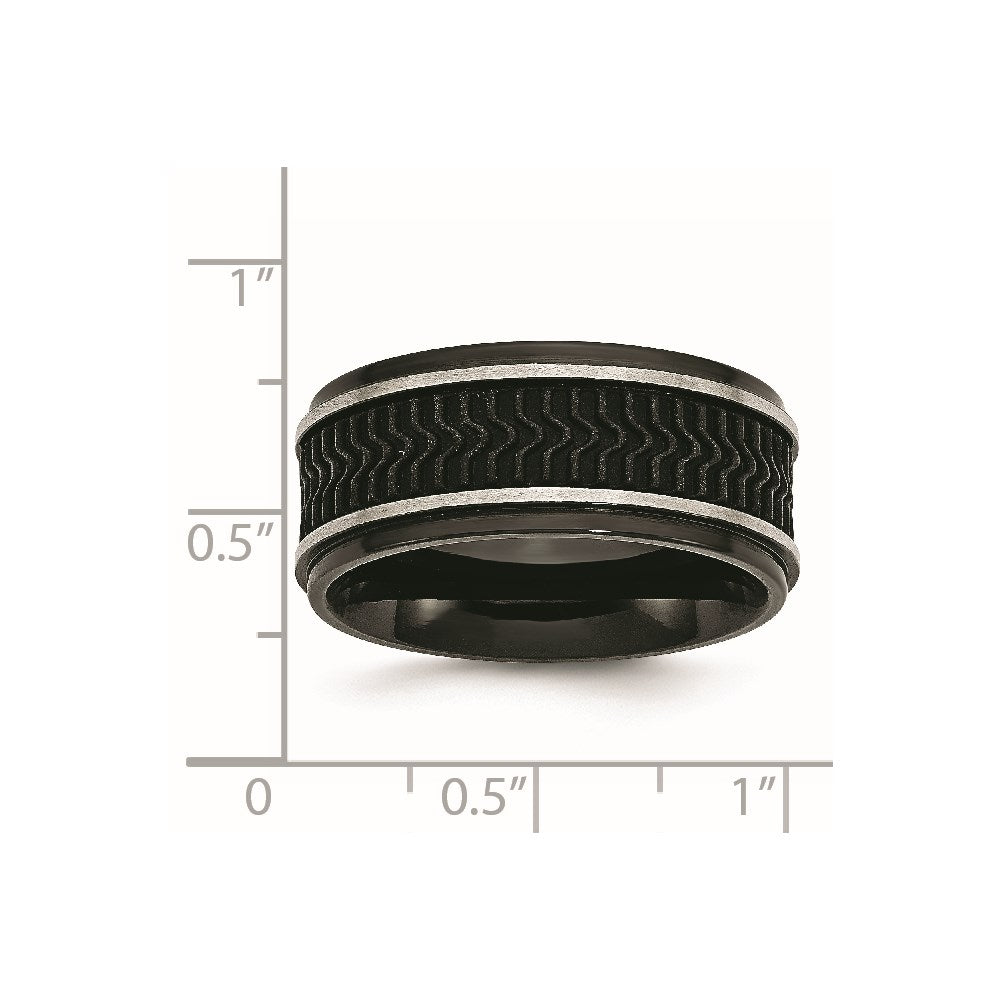Unisex Fashion Jewelry, Chisel Brand Stainless Steel Black IP-plated w/ Rubber Inlay Ring