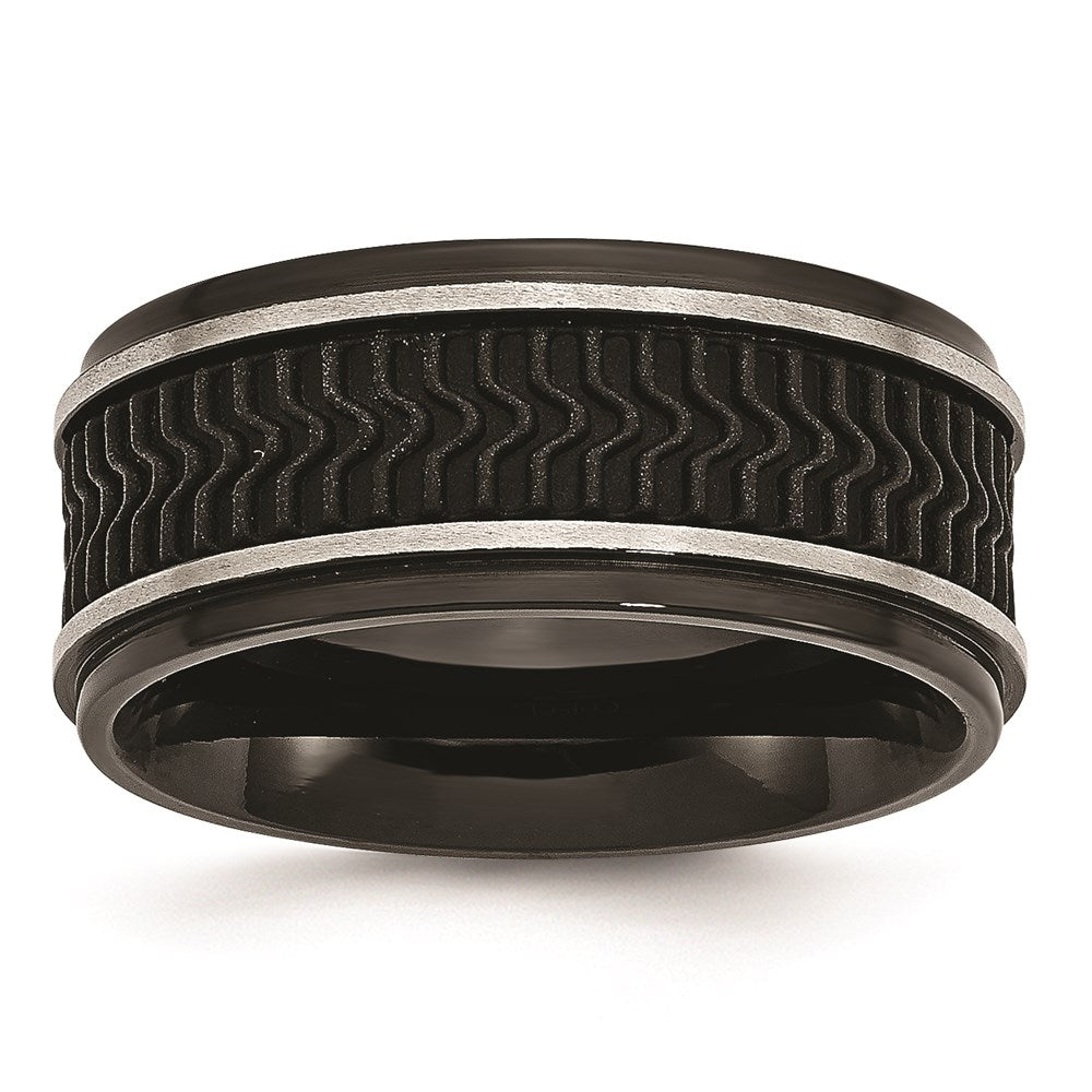 Unisex Fashion Jewelry, Chisel Brand Stainless Steel Black IP-plated w/ Rubber Inlay Ring