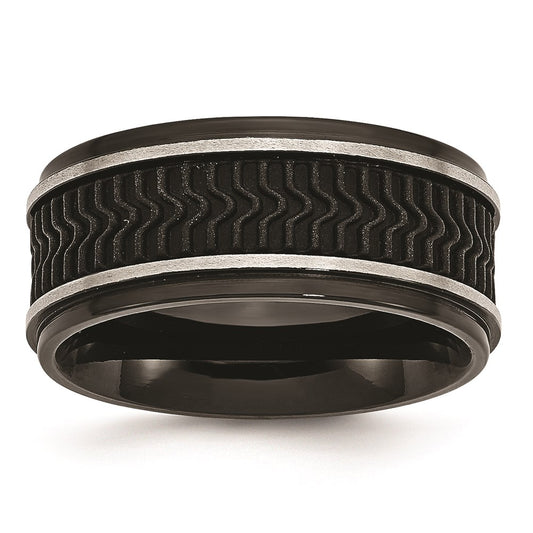 Unisex Fashion Jewelry, Chisel Brand Stainless Steel Black IP-plated w/ Rubber Inlay Ring