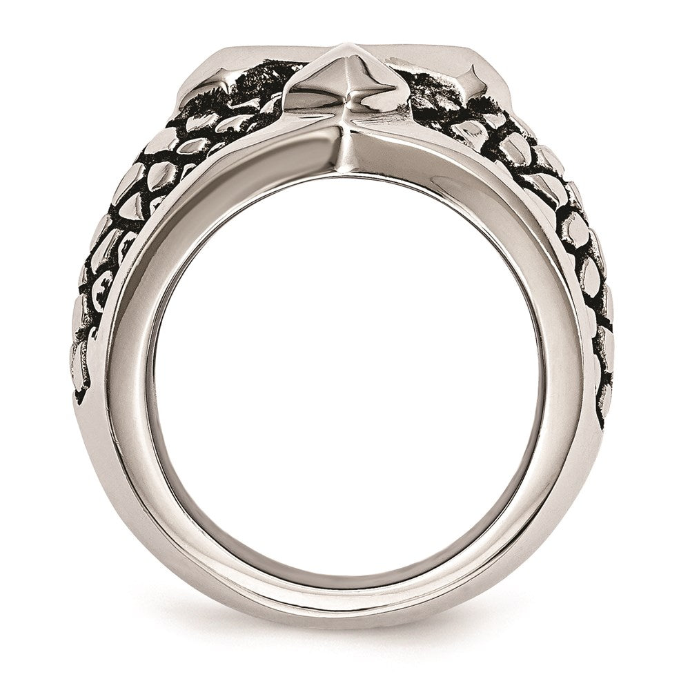 Men's Fashion Jewelry, Chisel Brand Stainless Steel Antiqued Cross & Caviar Ring