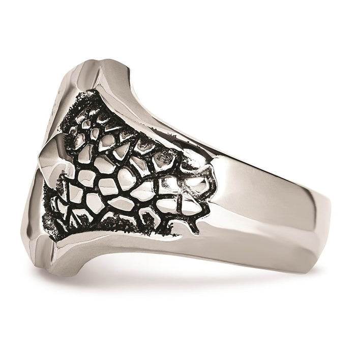 Men's Fashion Jewelry, Chisel Brand Stainless Steel Antiqued Cross & Caviar Ring