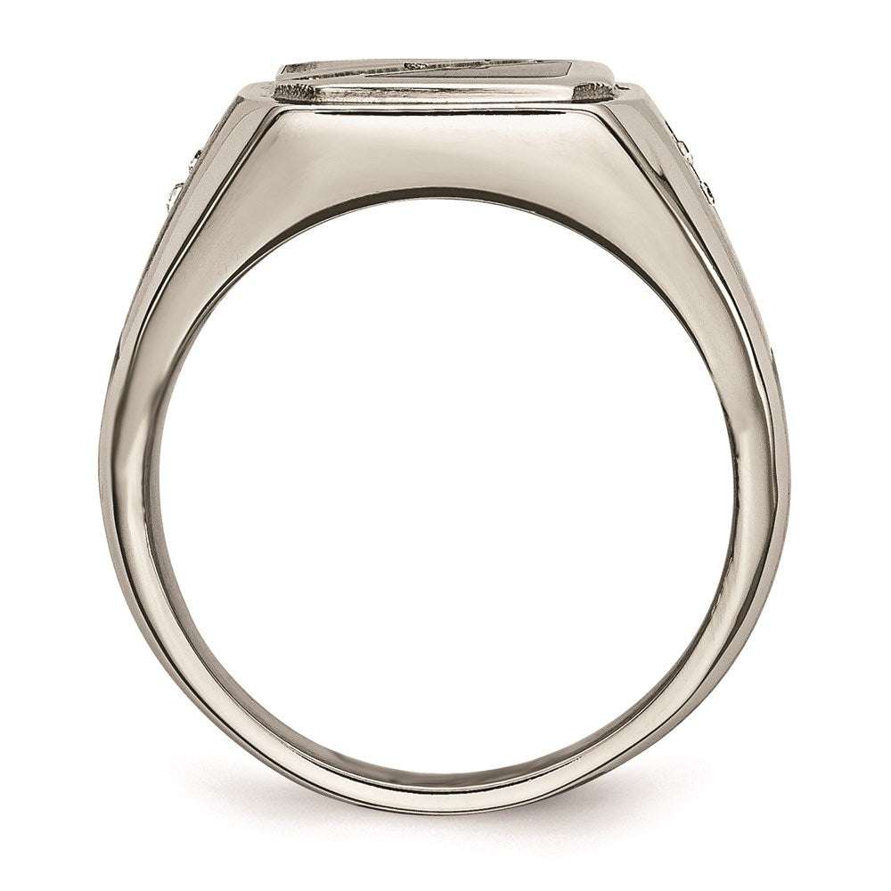 Men's Fashion Jewelry, Chisel Brand Stainless Steel Satin & Polished w/Black Enamel CZ Ring