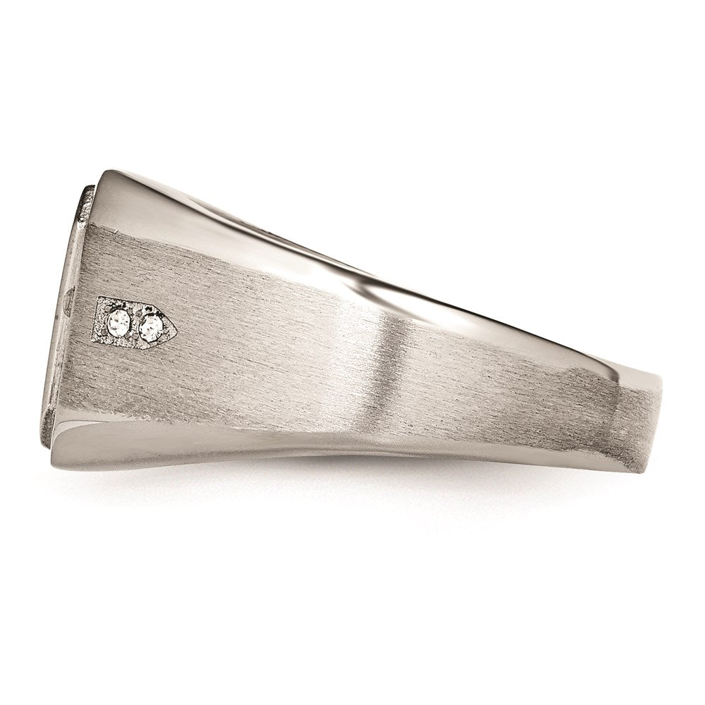 Men's Fashion Jewelry, Chisel Brand Stainless Steel Satin & Polished w/Black Enamel CZ Ring