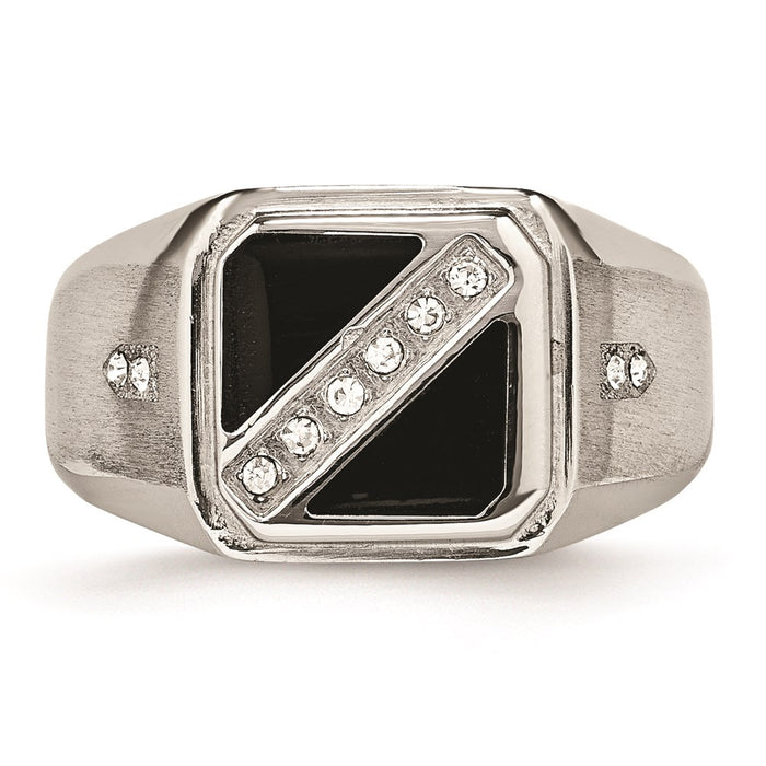 Men's Fashion Jewelry, Chisel Brand Stainless Steel Satin & Polished w/Black Enamel CZ Ring