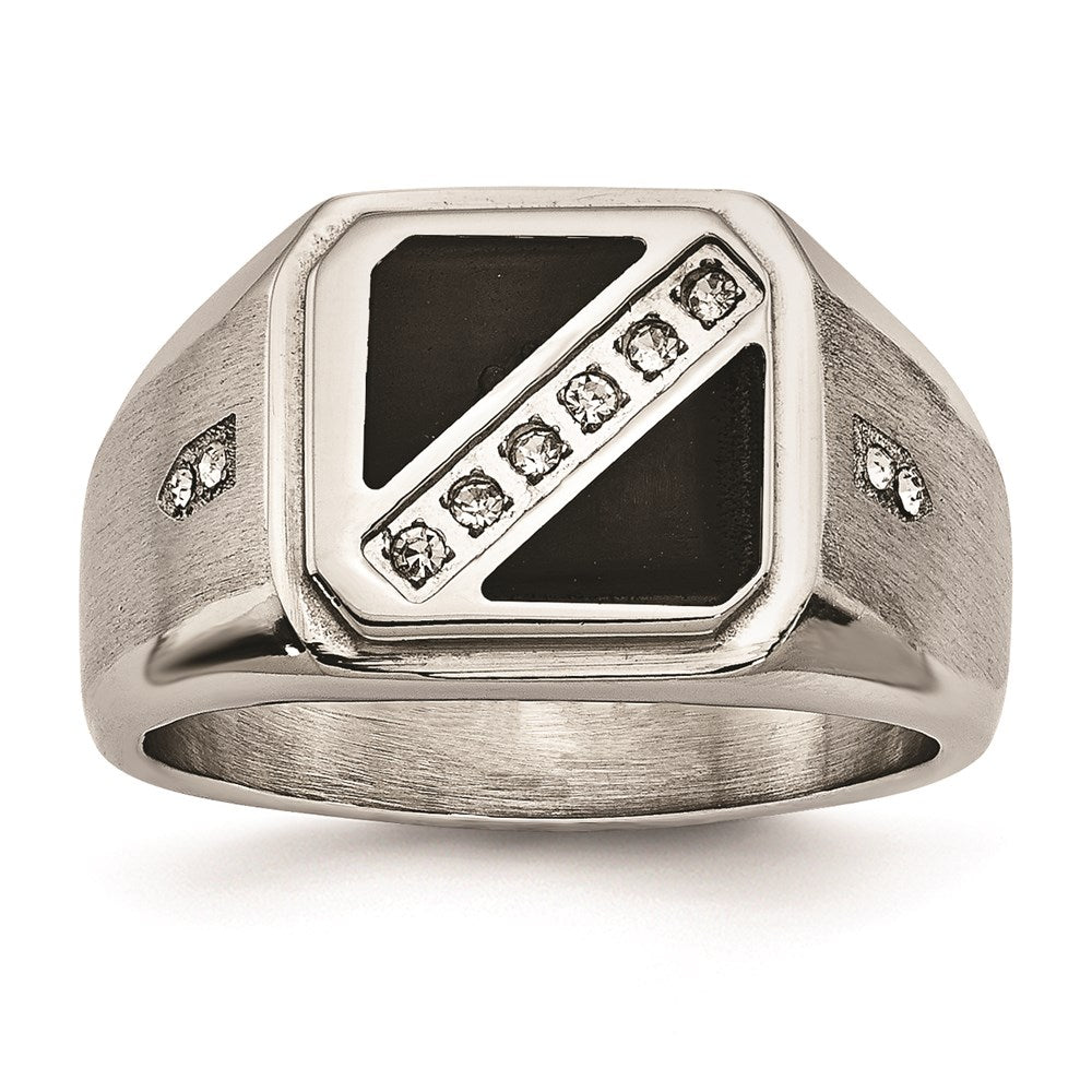 Men's Fashion Jewelry, Chisel Brand Stainless Steel Satin & Polished w/Black Enamel CZ Ring