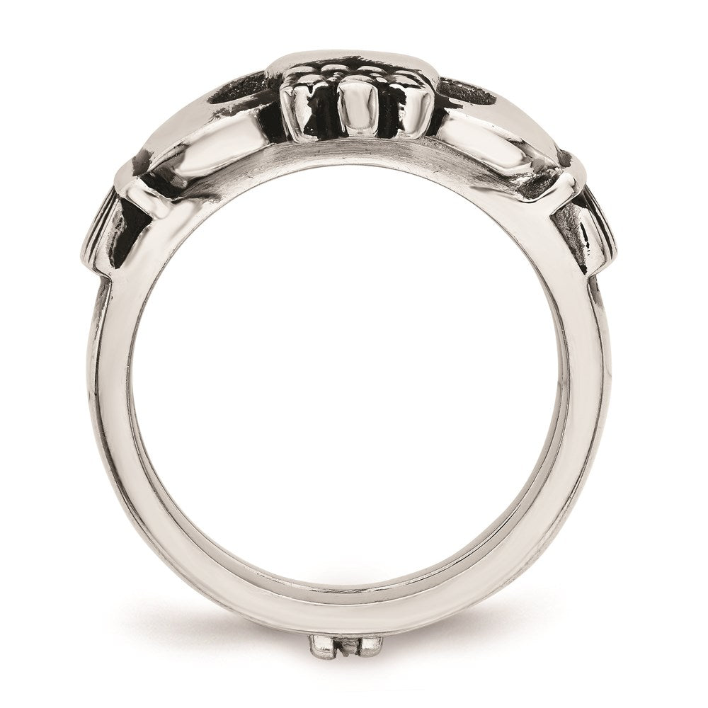 Unisex Fashion Jewelry, Chisel Brand Stainless Steel Love, Loyalty, Friendship Claddagh Double Hinged Ring