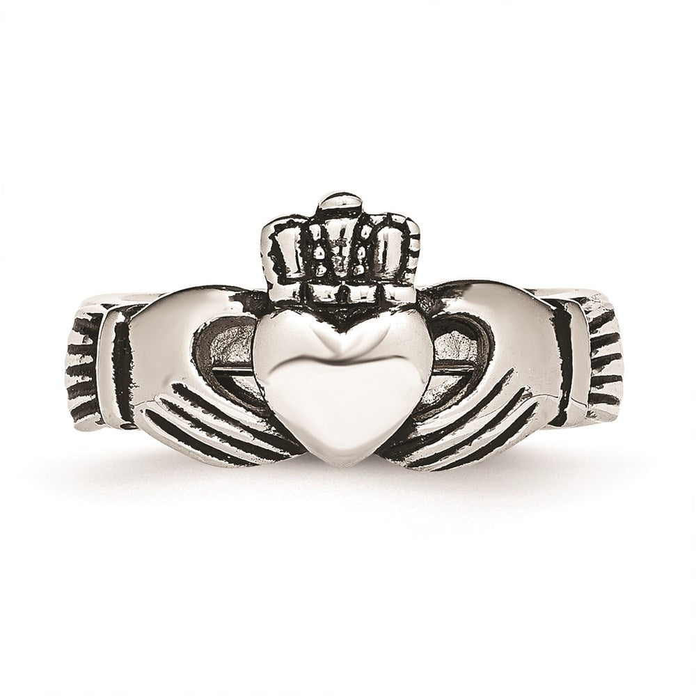 Unisex Fashion Jewelry, Chisel Brand Stainless Steel Love, Loyalty, Friendship Claddagh Double Hinged Ring