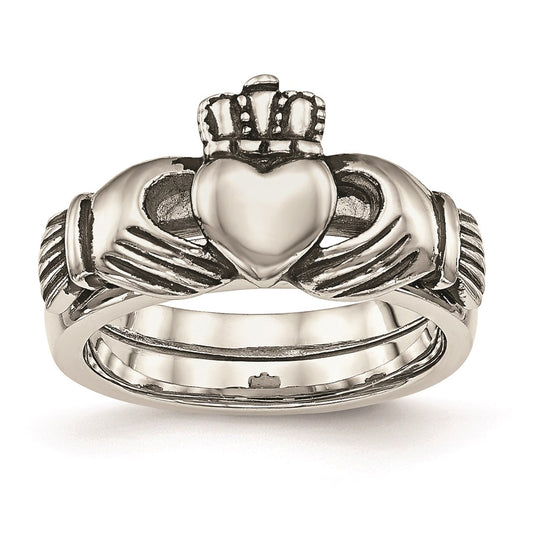 Unisex Fashion Jewelry, Chisel Brand Stainless Steel Love, Loyalty, Friendship Claddagh Double Hinged Ring